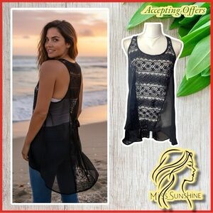 Cozy -Sz M - cotton / nylon - lace cover up hi low sheer sleeveless flowy top